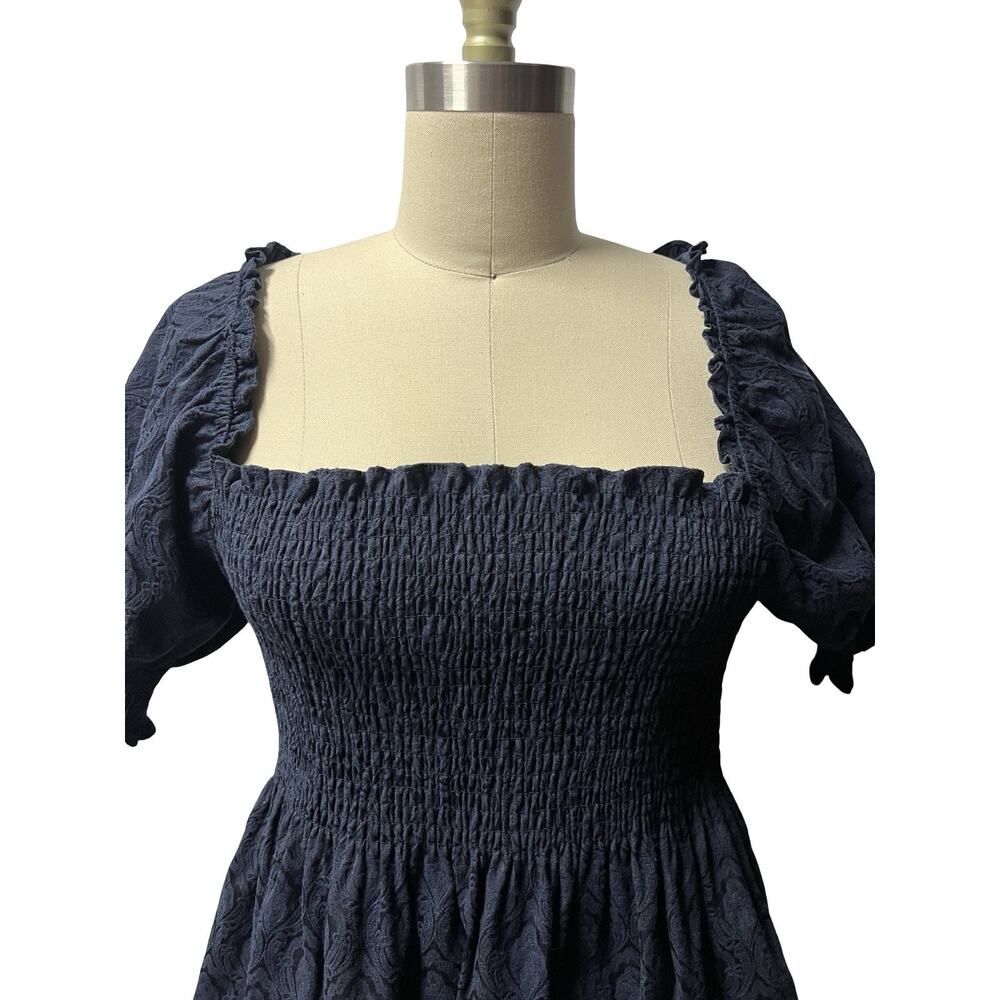 Hill House The Athena Nap Babydoll Dress Navy Blue Damask SZ Small - Picture 2 of 8